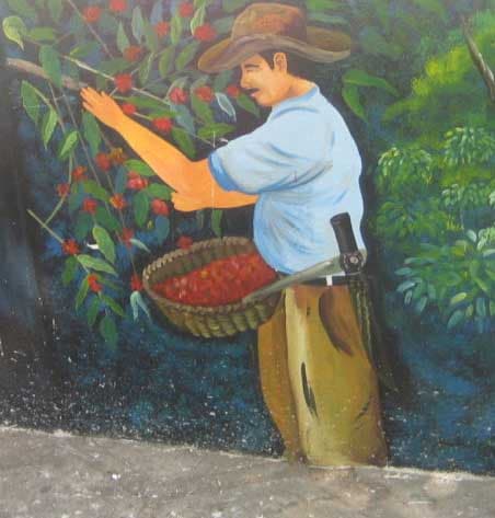 El Salvador mural of cofeee picker